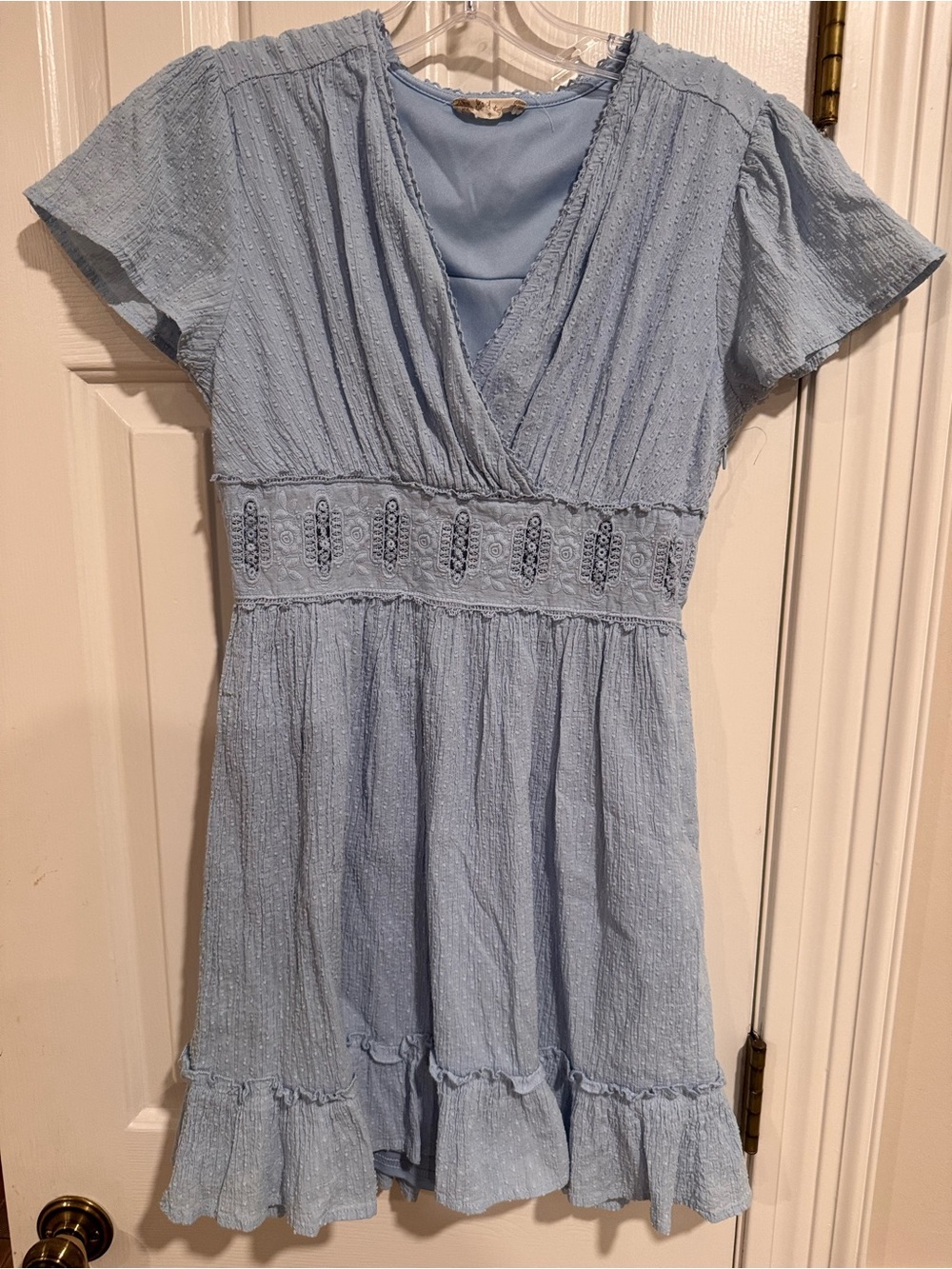 Altar’d State Light Blue Swiss Dot Embroidered Mini Dress Size Small